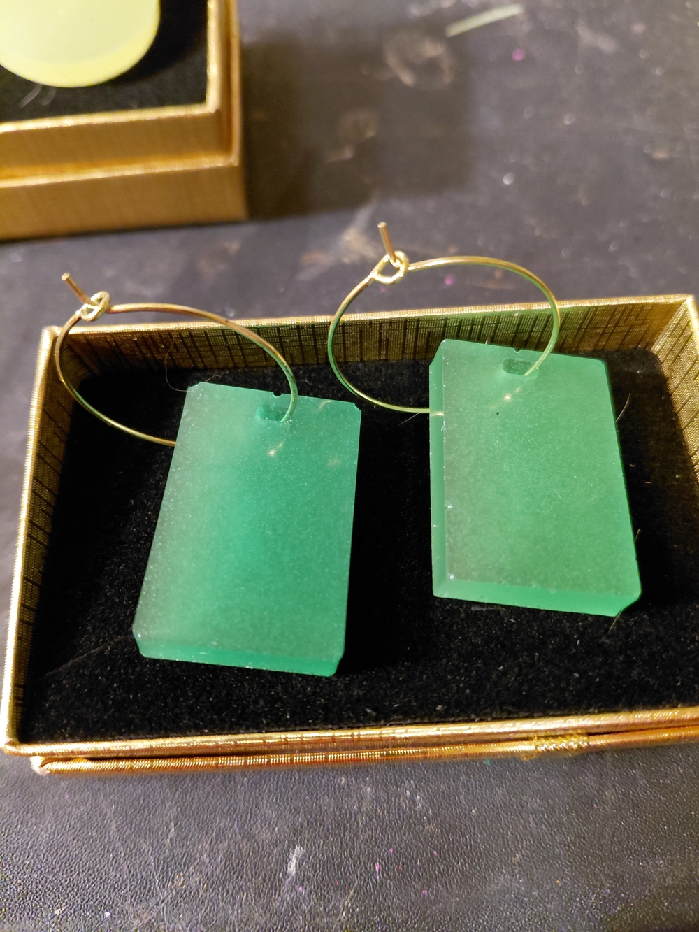 Green Rectangular Hoop Drop Earrings